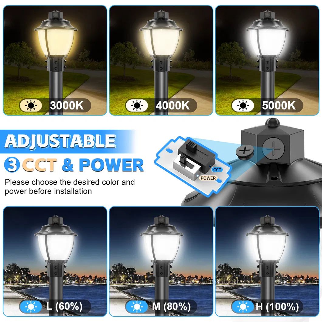 Lampada da giardino a LED sintonizzabile Anti-Shock IP65 48/64/80W Impermeabile 130lm/W Lanterna Nero e Bianco per Prato 0