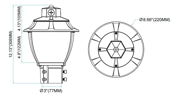 Lampada da giardino a LED sintonizzabile Anti-Shock IP65 48/64/80W Impermeabile 130lm/W Lanterna Nero e Bianco per Prato 4