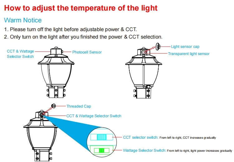 Lampada da giardino a LED sintonizzabile Anti-Shock IP65 48/64/80W Impermeabile 130lm/W Lanterna Nero e Bianco per Prato 7