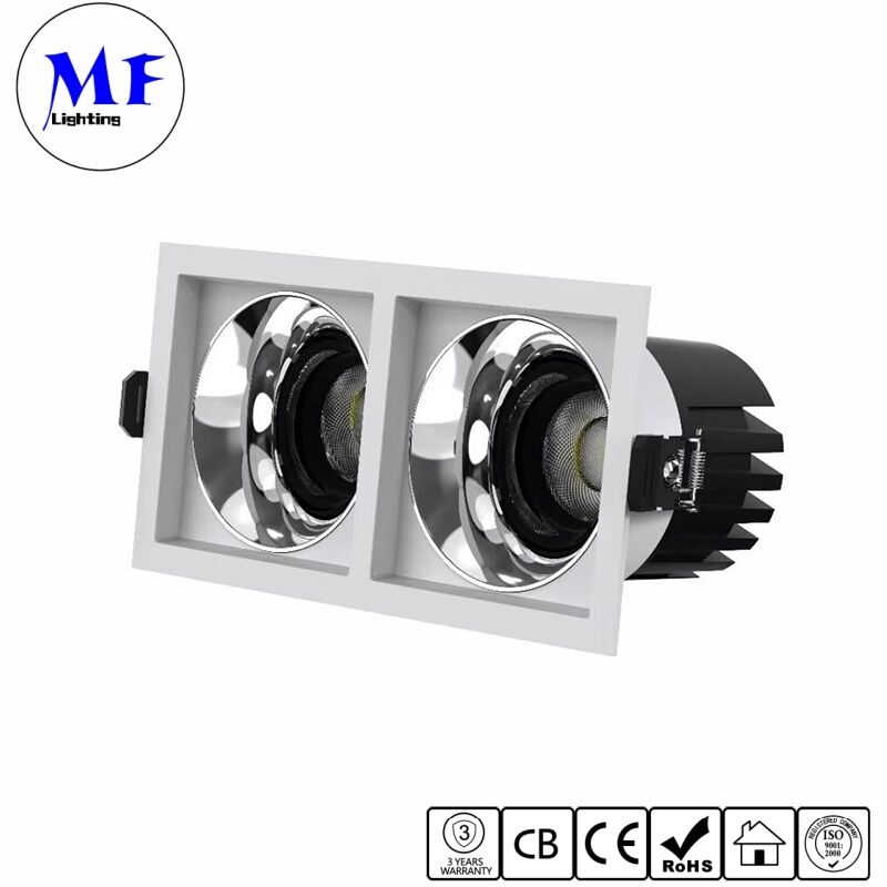 Square Recessed LED Down Light 3*7W Single/Double/Triple Head 100LM/W CRI90 IP20 IP44 Reflector Ceiling Downlight